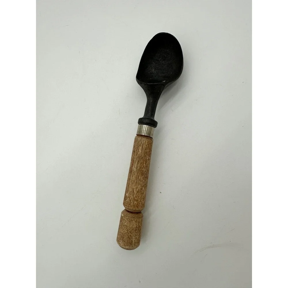 VTG Ice Cream Scoop Rustic Wood Handle Cast Metal